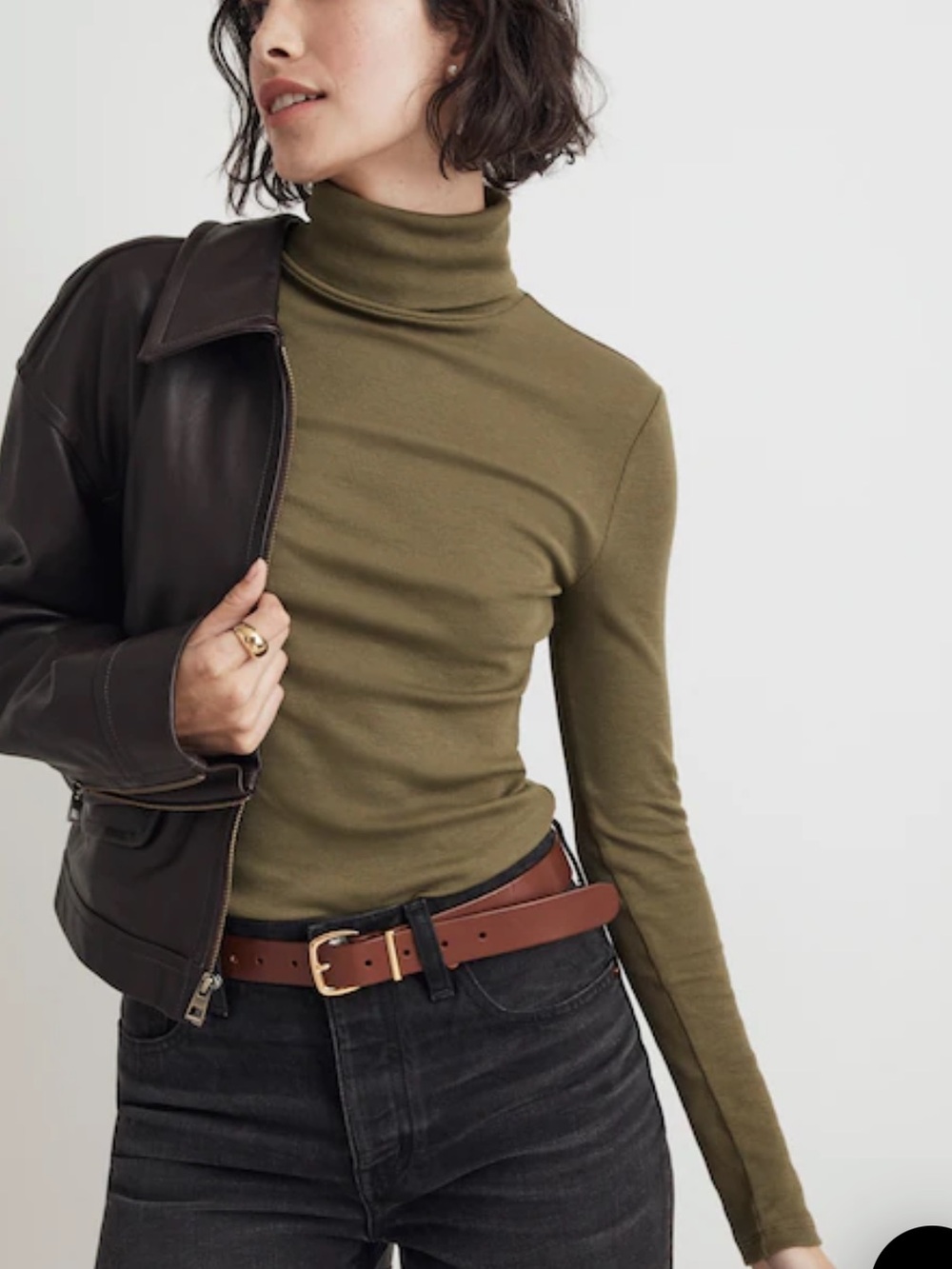 NWT Madewell Finerib Ribbed Turtleneck Long-Sleeve Tee Dark Brown XS